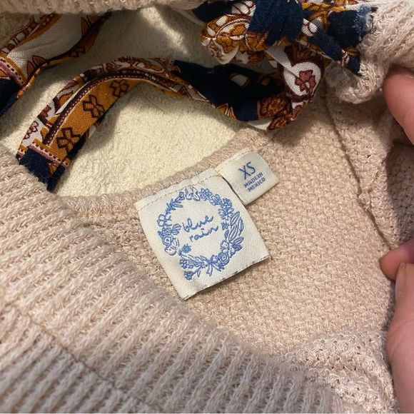 Blue Rain XS Thermal Mixed Material Boho Patchwork Tie Back Long Sleeve Top - Picture 8 of 8